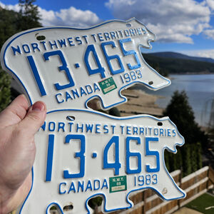 Set 1983 Northwest Territories Polar Bear License Plates 1985 Tags Front/Rear